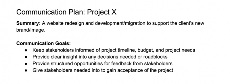 Project communication plan example - Communication goals
