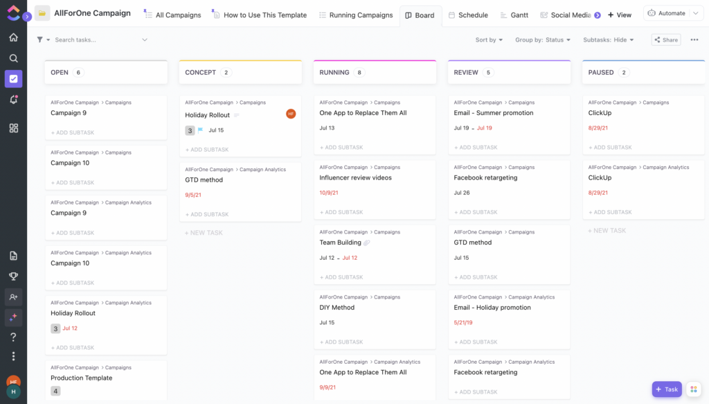 ClickUp screenshot - 15 meilleurs outils de gestion de projet de 2022