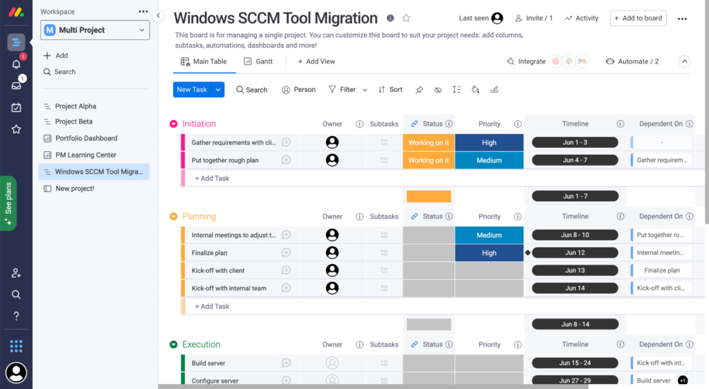 monday.com screenshot - The 10 Easiest Project Management Software In 2022