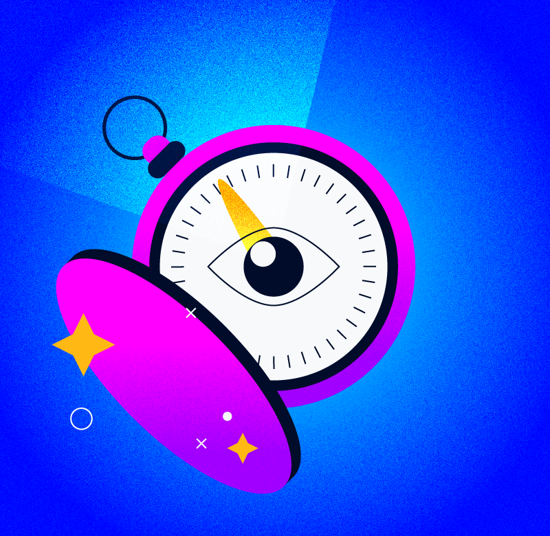 illustration of a stopwatch with an eye on the face on the clock