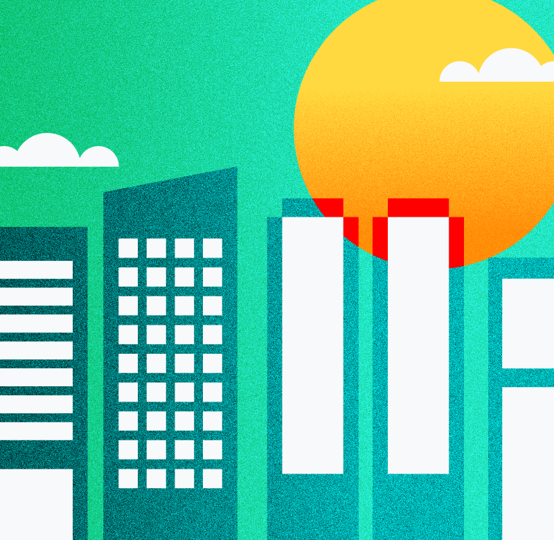 illustration of a skyline with a setting sun behind it for enterprise project management office