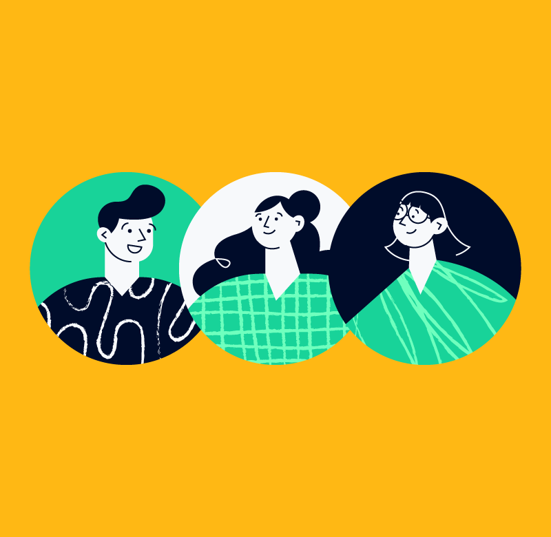 illustration of three project team members for what is collaboration in projects