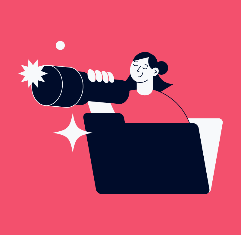 illustration of a project manager holding a telescope for project retrospectives