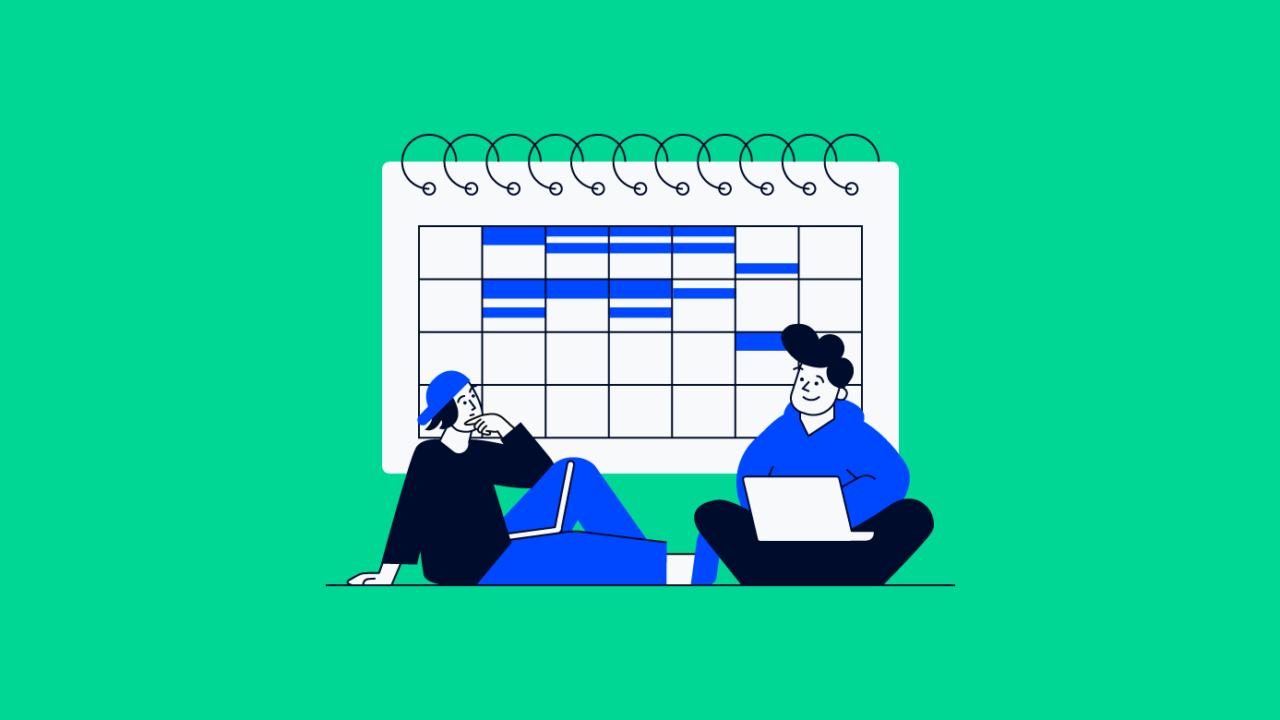 two project managers sitting in front of a calendar for how to avoid meetings