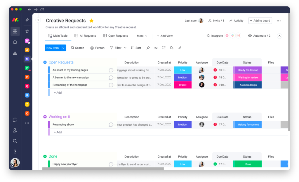 monday.com screenshot - 15 Best Project Management Software & Apps For Mac In 2022